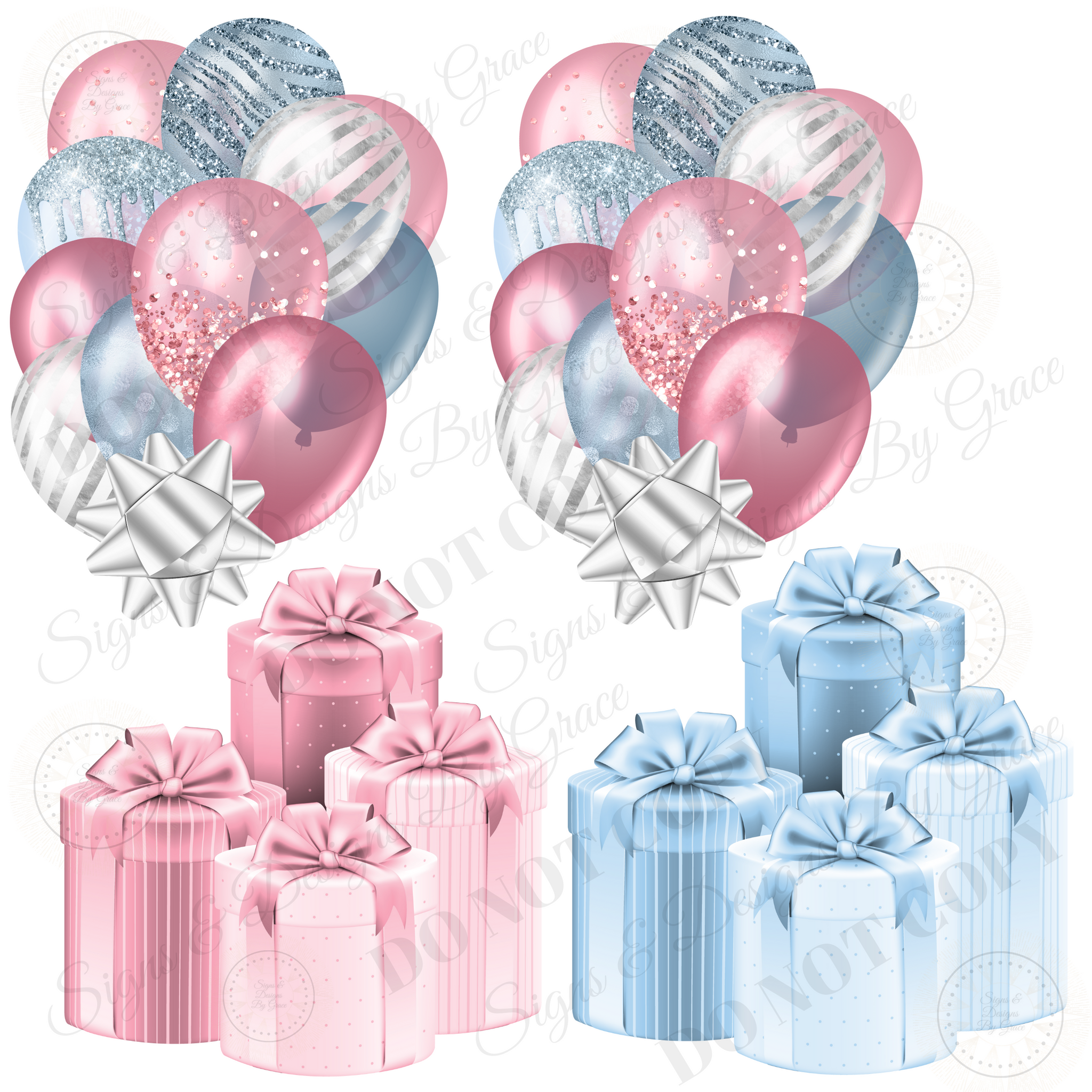 Baby Blue and Pink Balloon Bundles and Gift Boxes