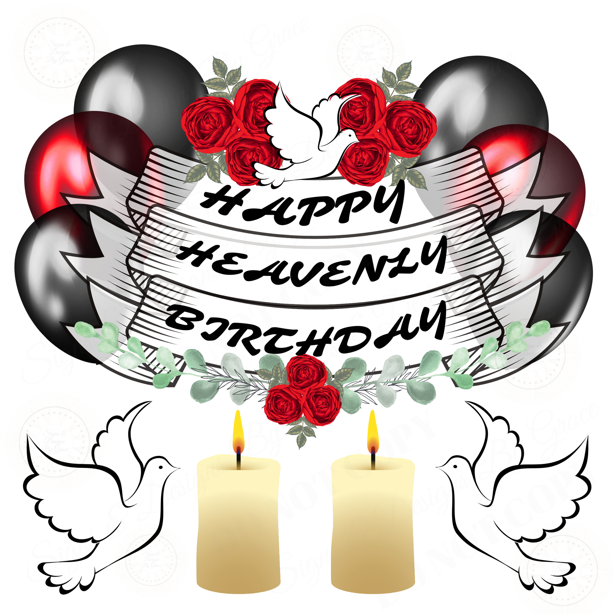 Happy Heavenly Birthday Red Blk  balloons