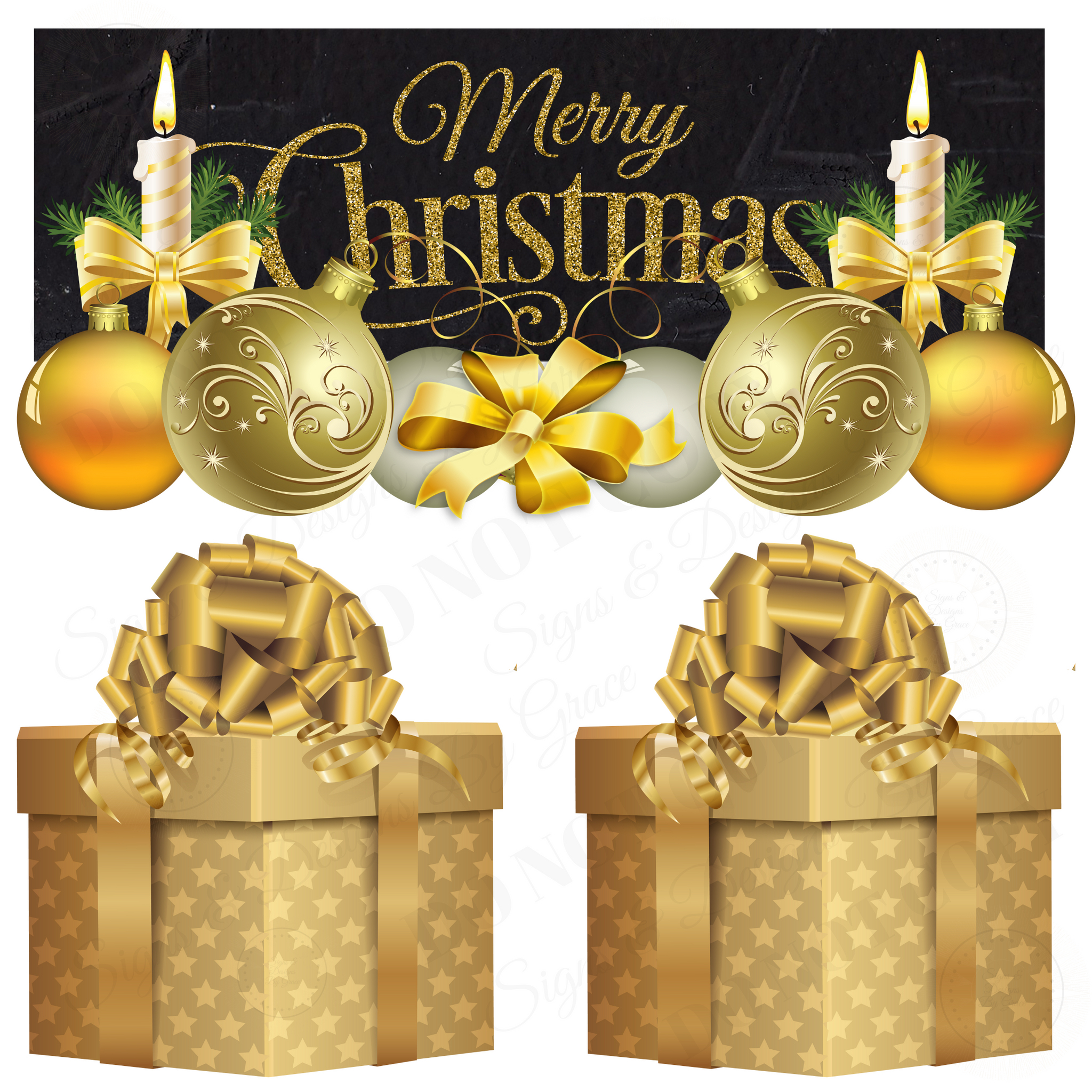 Merry Christmas Gold Gift Boxes