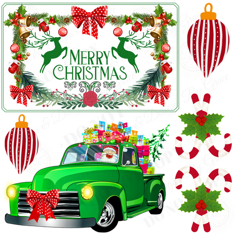 Merry Christmas Green Truck