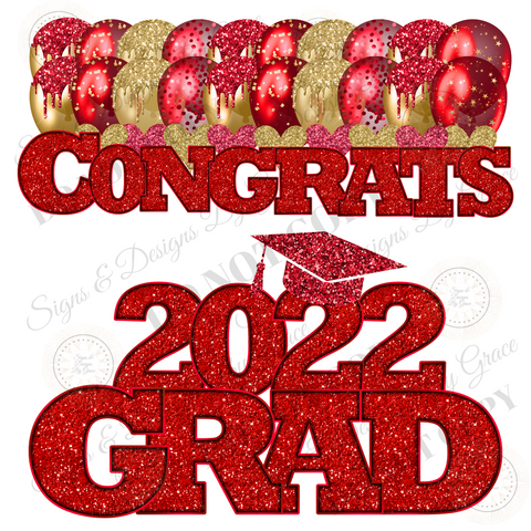 2022 Red gold Glitter Congrats Grad EZ Flare Panels