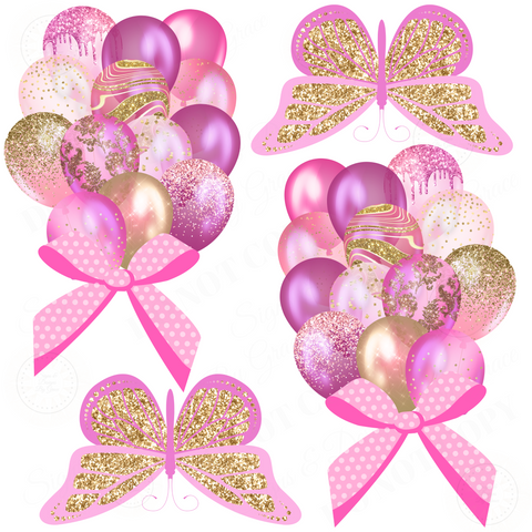 Pink Gold Balloon bundle/stacks with cupcakes & butterflies