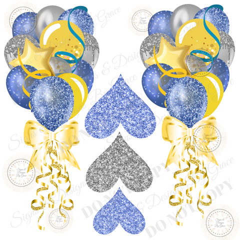 BLUE SILVER YELLOW BB HEARTS