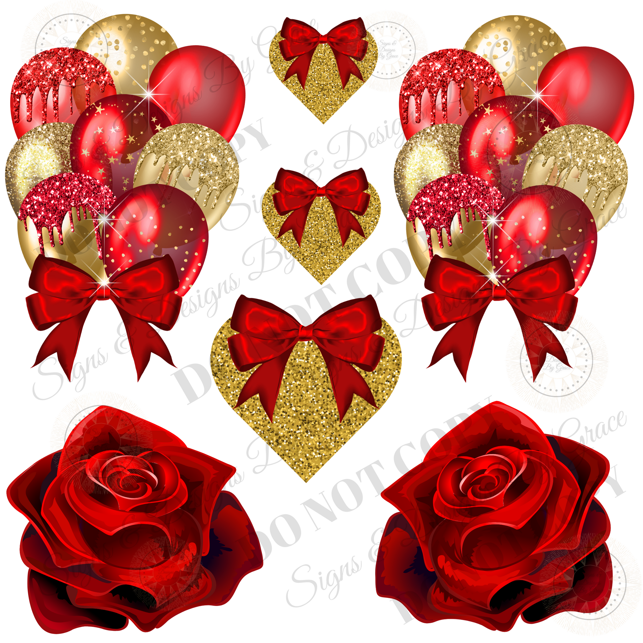 roses red gold balloon hearts