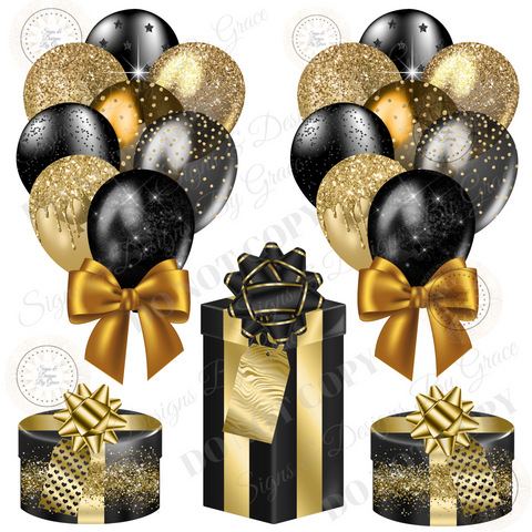 Black Gold Balloon Bundles Gift Boxes 121