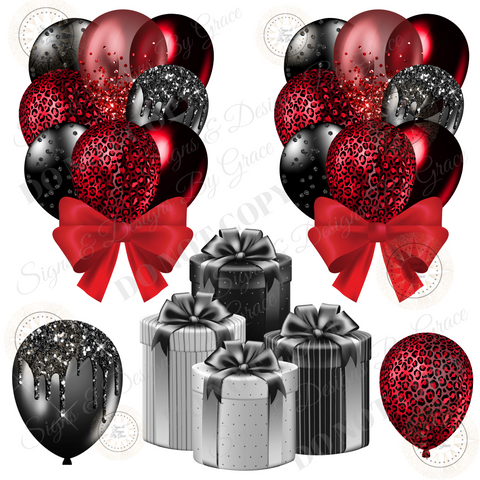 Red and Black Giftbox Balloon Bundle 104