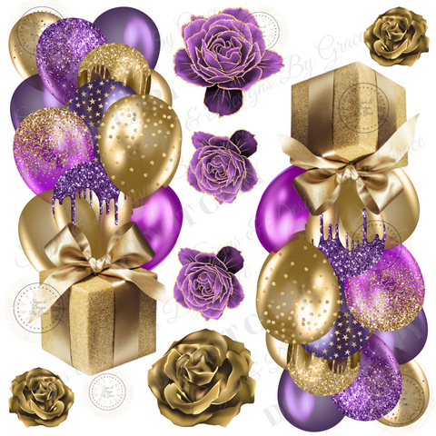CUT purple gold gift flowers 143 705
