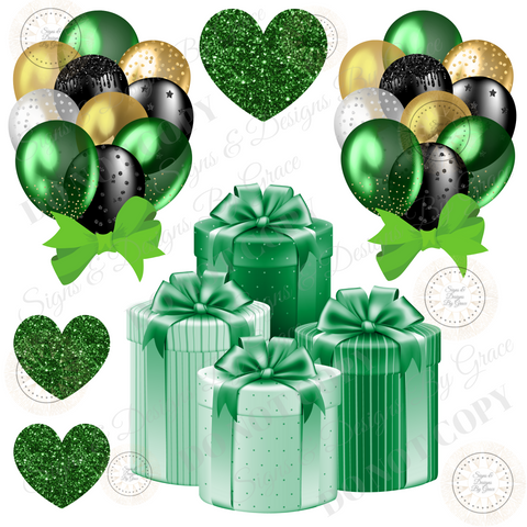Green Gold Black Balloon Bundle Gift Box Hearts 113