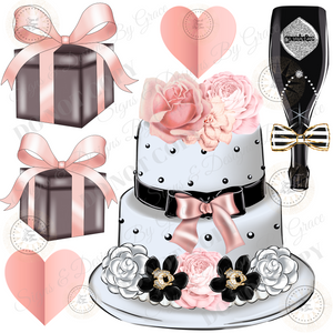 Pink blk white cake gift 1022